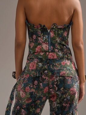 One piece Corset AKIRA Olive-with Pink Roses NWOT